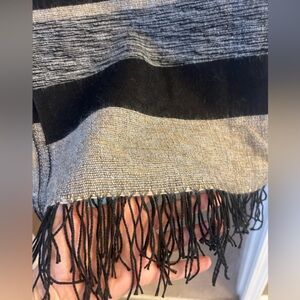 Elegant Black and Gray Fringed Scarf